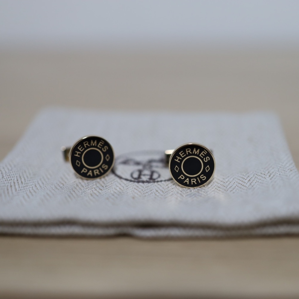 ❗️No Available❗️ Hermes Licol 2 Cufflinks Black Noir Gold